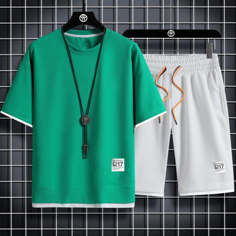 Летний мужской комплект из льняной ткани, однотонная футболка и шорты, комплект из двух предметов, мужской спортивный костюм, модный дышащий спортивный костюм