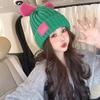 Осенне-зимняя шляпа-бини конфетных цветов с бантом для женщин, корейская версия, универсальная, подчеркивающая лицо, маленькая теплая вязаная шапка для студентов, милая шапка от холода