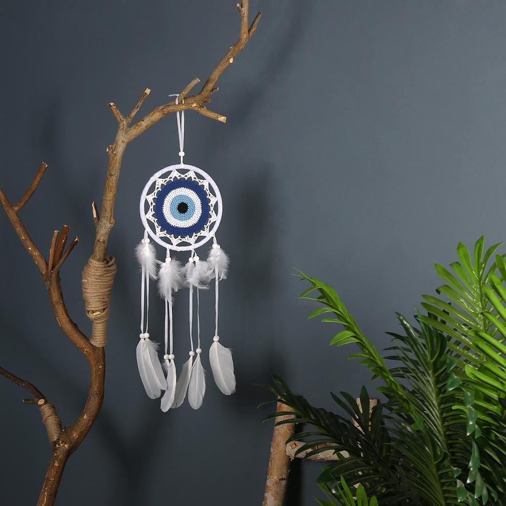 Evil Eye Feather Dream Catcher Pendant - Handmade Decorative Woven Craft