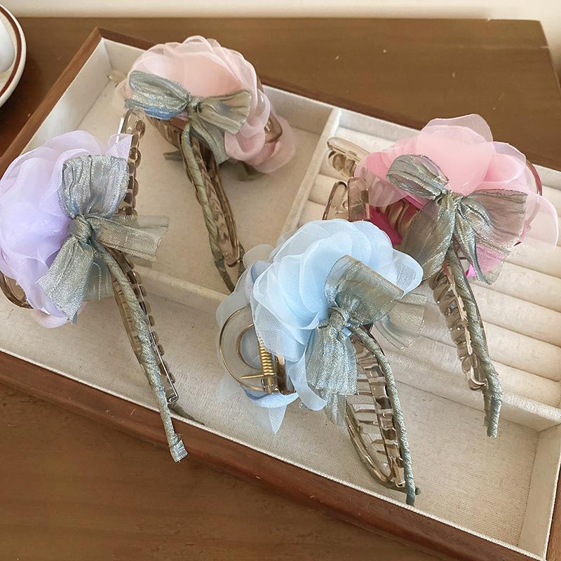 Акриловая сетчатая заколка-бант с цветком, ранняя весна, нишевая, для отпускных фото, модная, элегантная, милые аксессуары для волос