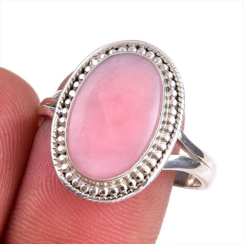 Natural Pink Opal Gemstone 925 Solid Sterling Silver Jewelry Ring Size 9.5 d3P00
