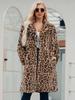 2024 Зимнее длинное пальто из искусственного меха Женская плюшевая куртка с леопардовым принтом Женская пушистая куртка с лацканами и карманами Женская классическая уличная одежда Пальто больших размеров