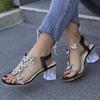 Fashion Women Elastic Rhinestones Sandals Elegant Designer Female Sale Pvc Fashion Comfortable Medium Block High Heels Party Shoe Summer