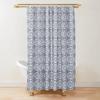 Moroccan Trellis Lattice Pattern Shower Curtain,Indigo Navy Blue White Vintage Geometric Lattice Bathroom Curtains with Hooks