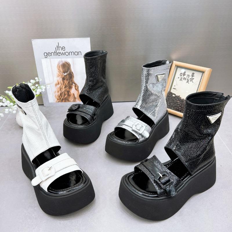 Модные римские сандалии, летние новые мотоциклетные ботинки на платформе с открытым носком, сумка для ботинок с молнией сзади и классными ботинками