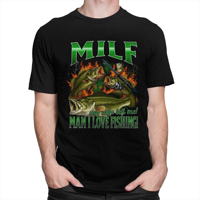 Футболка с надписью Milf Man I Love Fishing для мужчин, 100% хлопок, юмор, смешная футболка для рыбака, уличная одежда, футболка с коротким рукавом, одежда