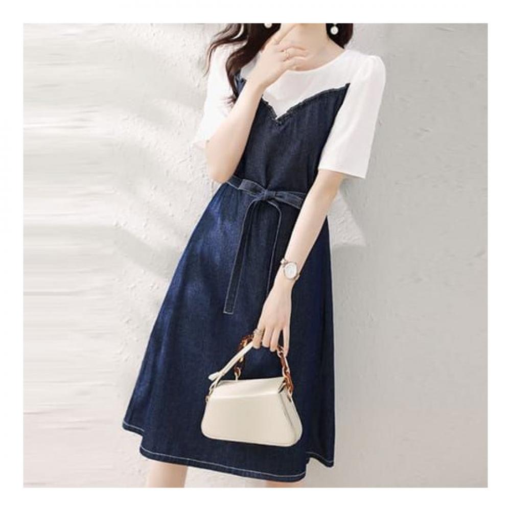 Navava Women Casual Two In One Round Neck Short Sleeve Dress No775