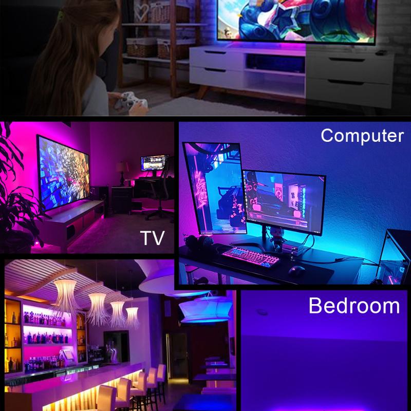 30LED/M DC 5V 2835 Светодиодные USB-полоски Smart Rgb RGBWW Светодиодная лента 1-30M 5050 Светодиодная лампа линейного освещения со звуком Bluetooth Украшение игровой комнаты