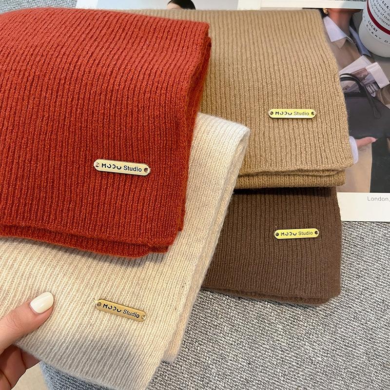 100 Pure Wool Scarf Wool Camel Beige Warm Knitted Scarf Versatile Men's and Women's Scarves