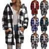 Women's Casual Plush Long Sleeve Plaid Hooded With Pocket Loose Cardigan Coat