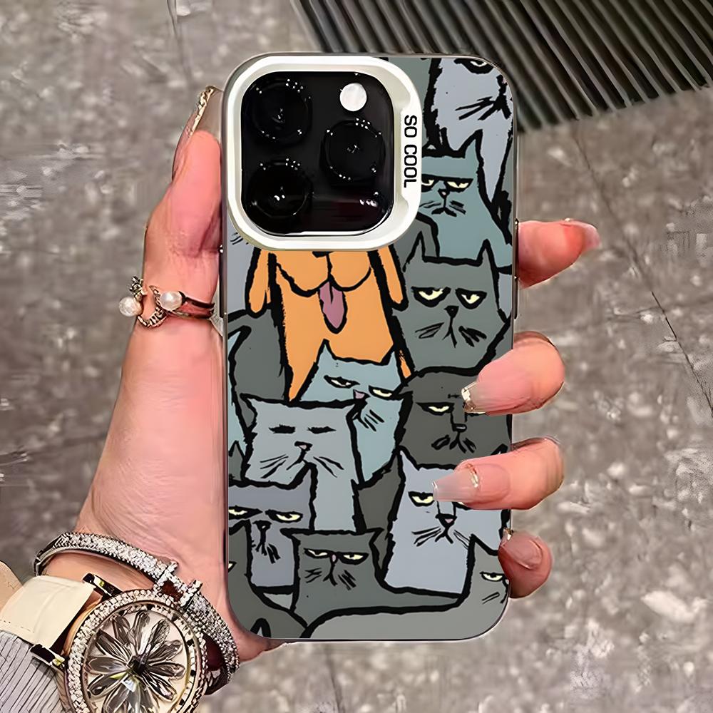 Милый мультяшный чехол для телефона с кошками и собаками для iPhone 17 Pro Max 16 15 14 13 11 12 Mini Xs Xr 8 Plus Se Цвет Серебристый Чехол