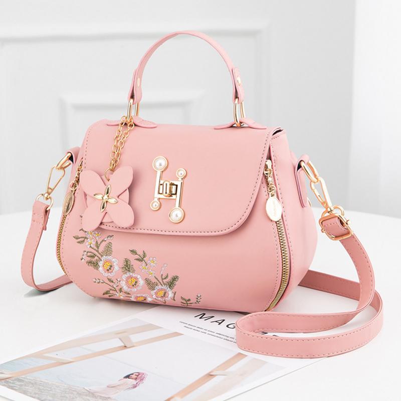 Вышитая Сумка Женская Сумка Новая Сетевая Красная Модная Сумка Через Плечо Универсальная Кожа PU Сумка на Плечо MIT