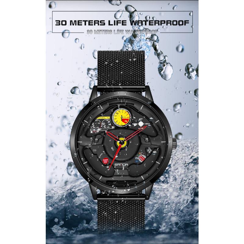SANDA Мужские часы полые кварцевые часы с рулевым колесом кварцевые часы крутые повседневные индивидуальные водонепроницаемые кварцевые часы