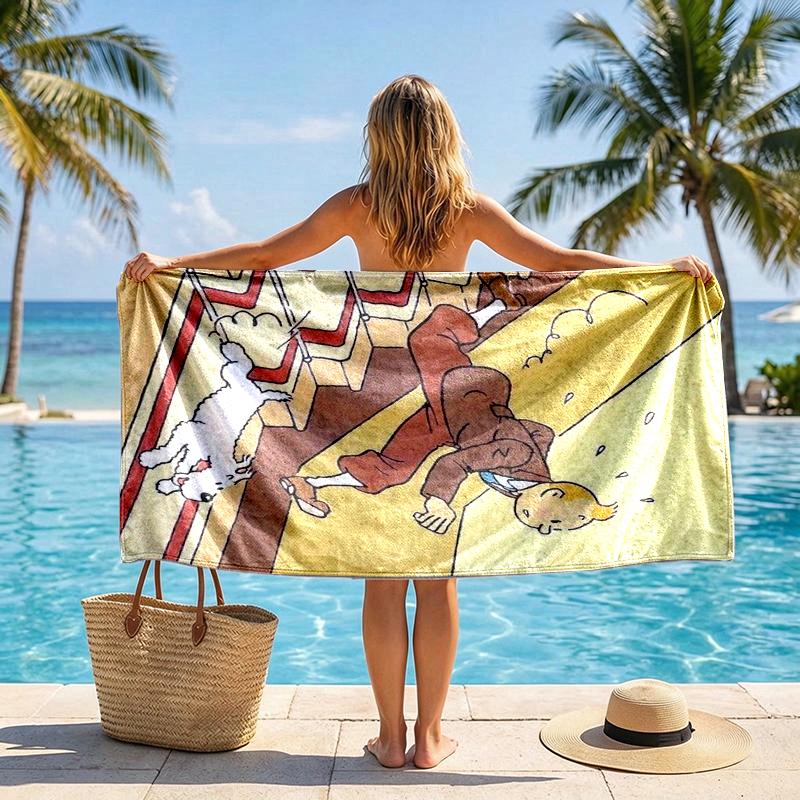 The Adventures of Tintin Beach Towel Microfiber Beach Towel, Lightweight and Quick-Dry, for Summer Travel, Swimming Pool Fan Birthday Gift