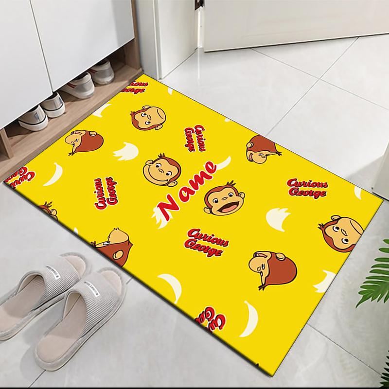 Custom Name Curious George Printed Carpet, for Office Chair Living Room Bedroom Kitchen Room Decor Gifts.