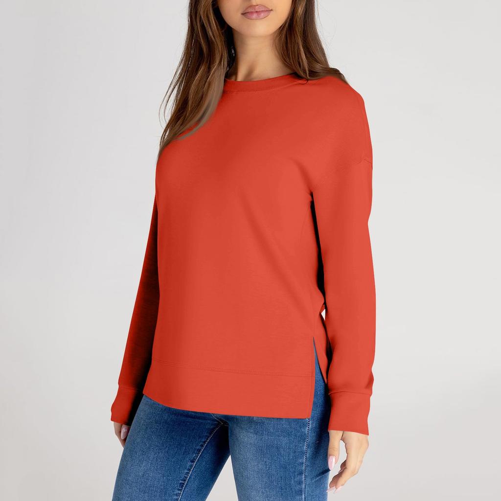 Женский повседневный модный однотонный свитер с круглым вырезом и длинными рукавами