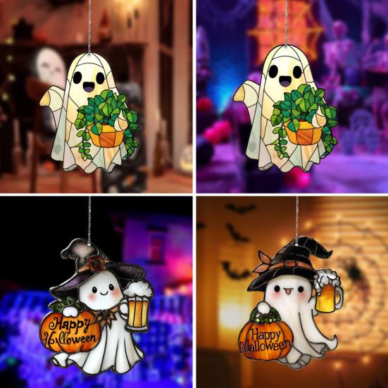 Ghost Hanging Decoration Acrylic Ghost Series Sun Catcher Cartoon Ghost Halloween Decoration for Windows Porch Walls
