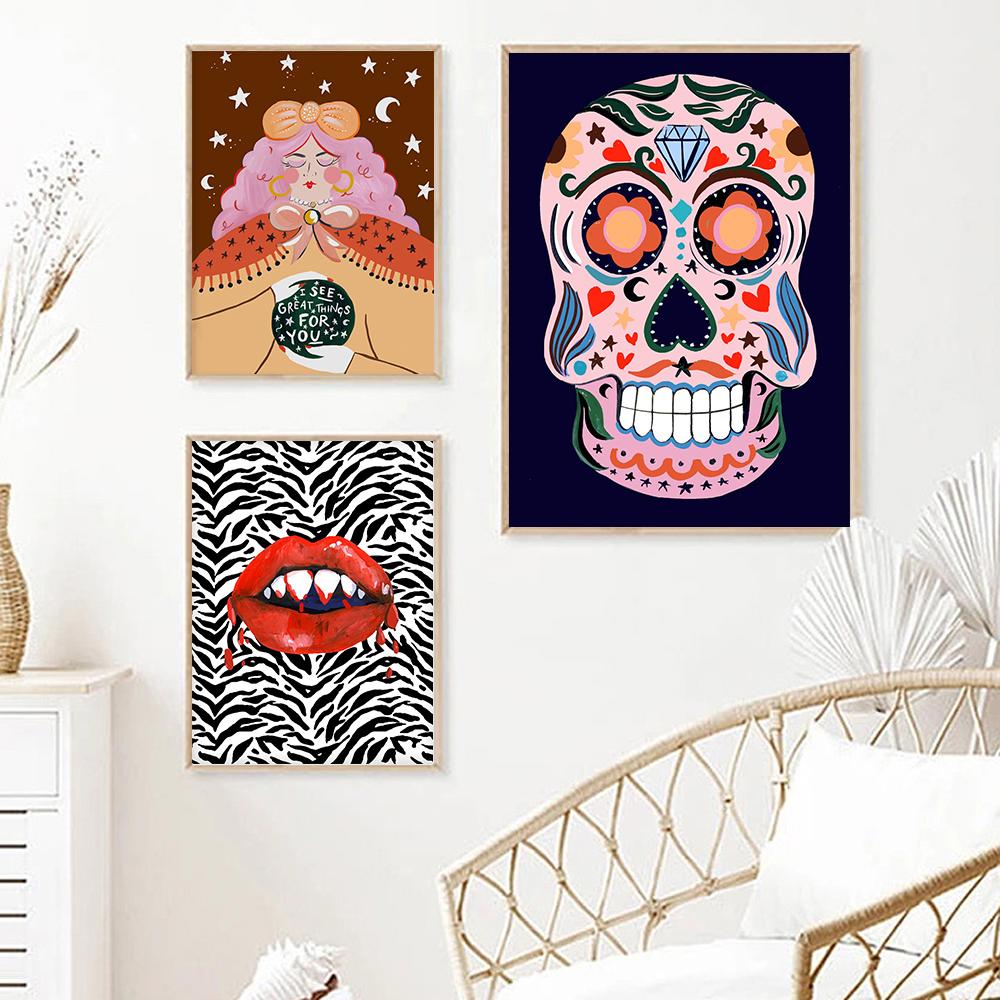 Хрустальный шар с цыганским принтом плакат розовый винтажный сахарный череп живопись богемный рулон бумаги цветная картина украшение дома