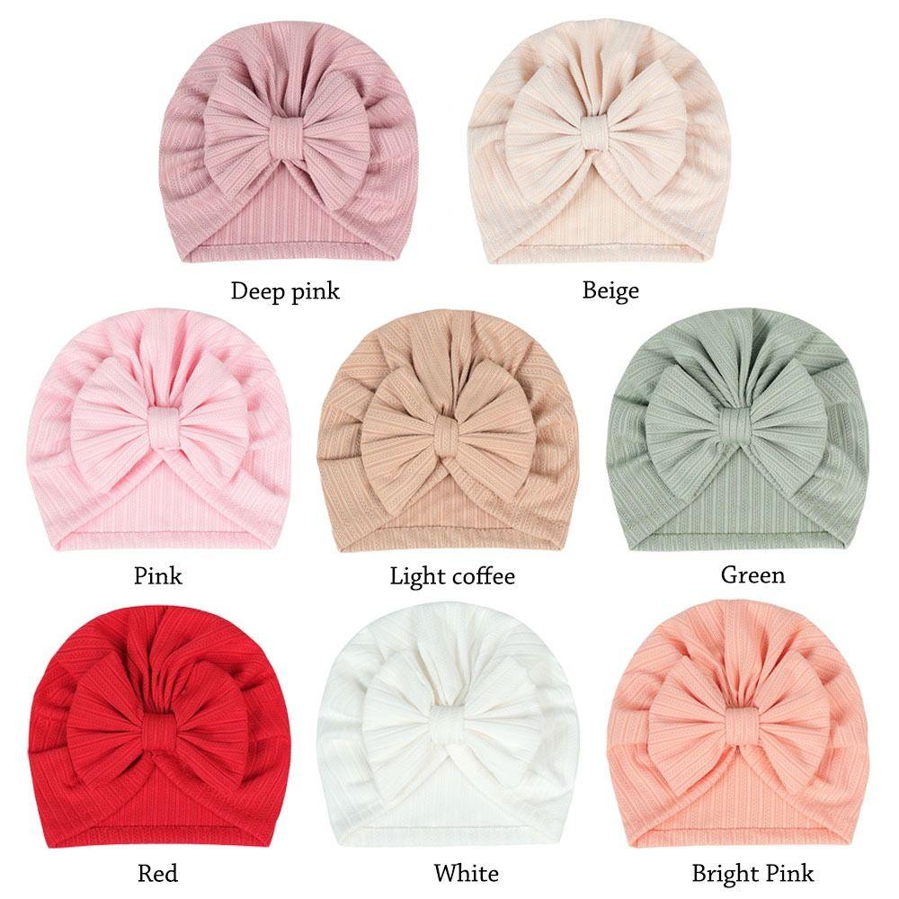 Cotton Polyester Big Bow Hats Solid Color Toddler Turban Cute Headband Kids