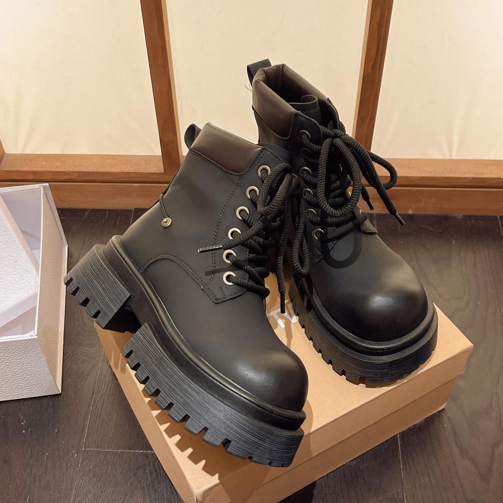 New Retro Platform Leather Ankle Boots for Women Designer Autumn Winter Women's Work Shoes Designer Motorcycle Boots Female