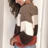 Модный теплый вязаный женский пуловер с длинными рукавами, топы, повседневный контрастный полосатый свитер с круглым вырезом, женская зимняя одежда 30460