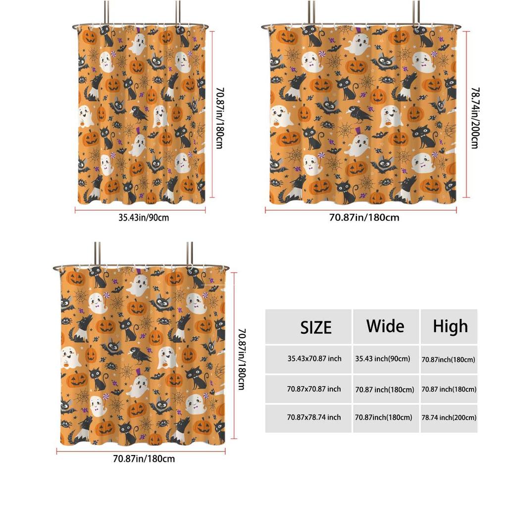 1 шт. Мультяшная шторка для душа с принтом на тему Хэллоуина, с 12 крючками, машинная стирка, для разделения душа и защиты конфиденциальности