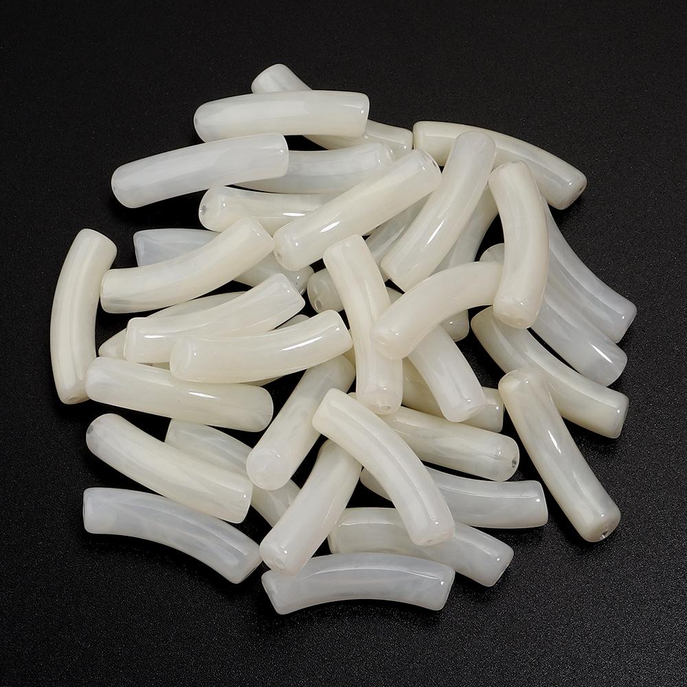 30pcs/lot Acrylic Curved Tube Beads Dual Color Thin Bamboo Shape Loose Spacer Bead For DIY Bracelet Necklace Jewelry Accessories