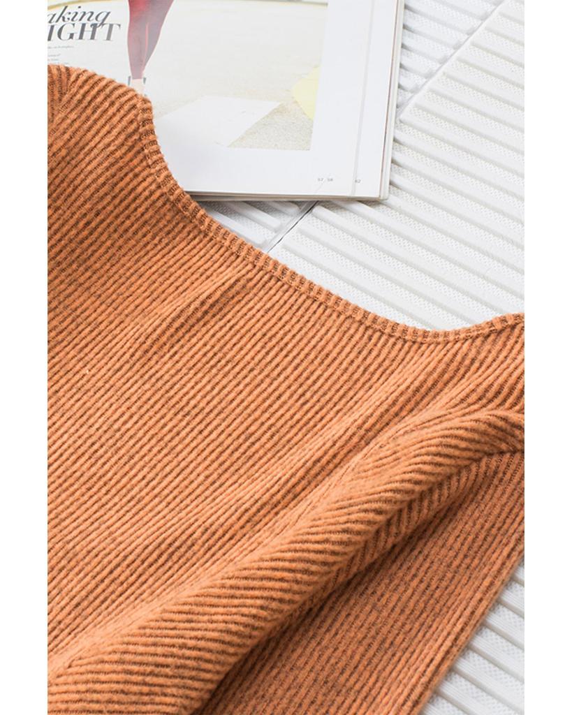 Azura Exchange U Neck Textured Long Sleeve Top