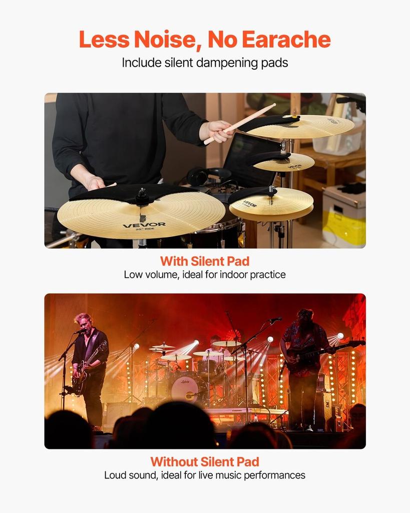 Cymbal Pack 6 Pieces Cymbal Set 10 14 16 18 20 Inches Cymbals for Drum
