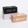 Digital Wooden Alarm Clock Electronic LED Time Display for Bedroom 10W Wireless Charging 3 Alarm
