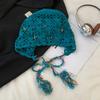 Ethnic Style Handmade Crochet Flower Tassel Cap for Women, Spring and Summer New Hollow Out Atmosphere Pullover Hat