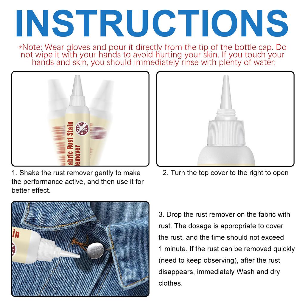 Безводный удалитель пятен ржавчины с ткани Эффективное средство для чистки одежды и дезактивации для удаления следов ржавчины на одежде