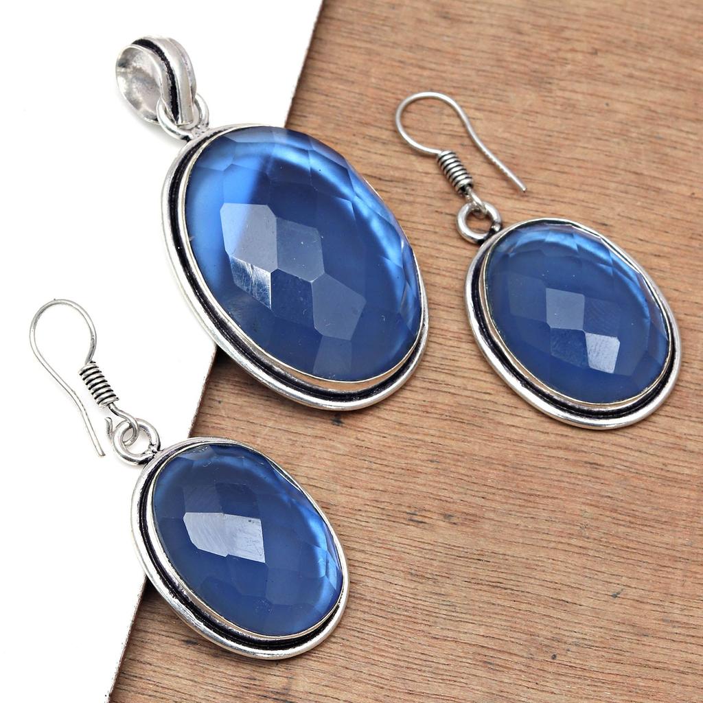 Комплект ювелирных изделий из танзанита, кварцевый драгоценный камень, подвеска, ожерелье 18-20 дюймов