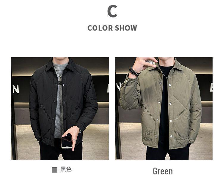 Мужская легкая клетчатая пуховая куртка в корейском стиле с отложным воротником