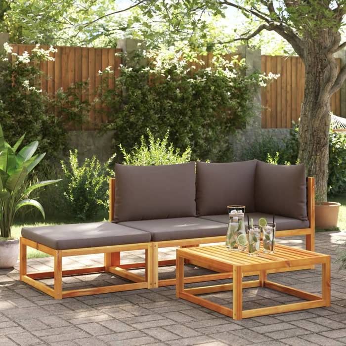 VidaXL Canapé de jardin avec coussins 2 places Bois Acacia et rotin 4008175
