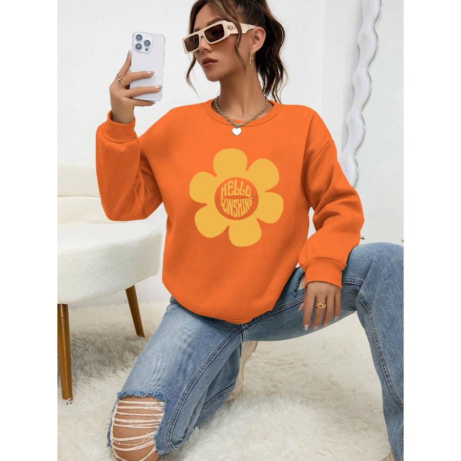 Hello Sunshine Big Yellow Flower Printed Hoodie Women Autumn Casual Pullovers Fleece Simple Sweatshirt Crewneck Female Tops