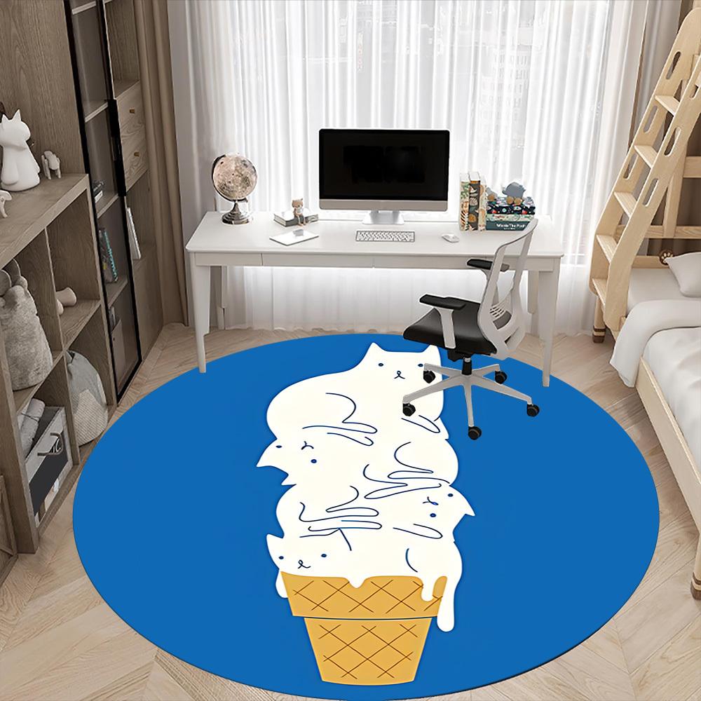 1pc Ice Cream Cone Cat Office Round Area Rug, Mat Suitable ForOffice, Under Office Chairs Bedroom Living Room Home Decor, Room Deco