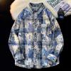 Plaid Shirt Printing and Dyeing Gradient Loose Jacket Shirt Large Size High School Student Versatile Plaid Jacket Men