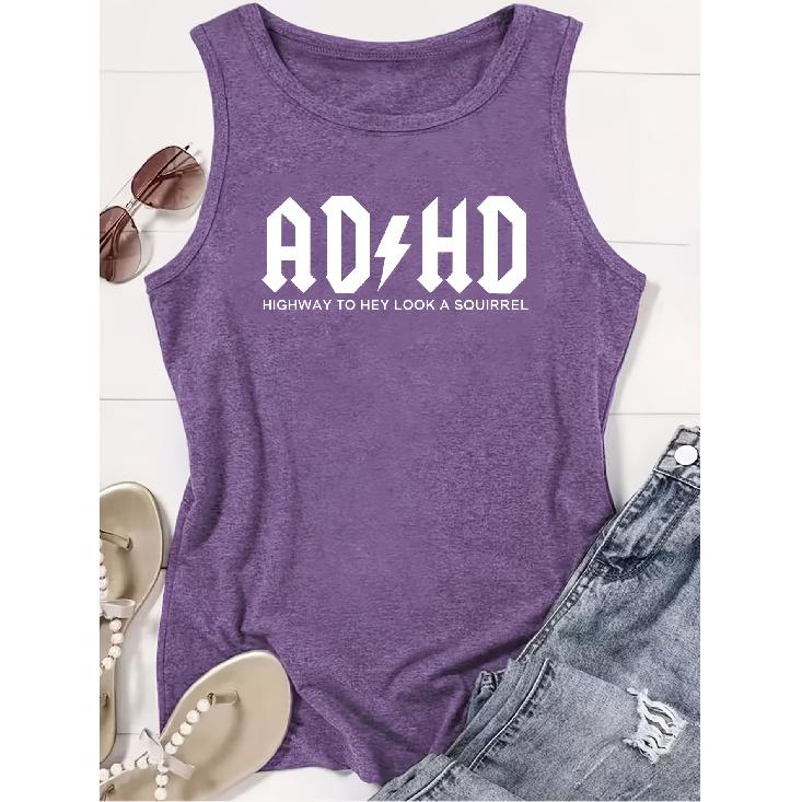 Elegant Vest for Women ADHD Fun Lightning-Imitation Letter Print Casual Loose Summer Vest Fashionable, unique, and quirky tops suitable for