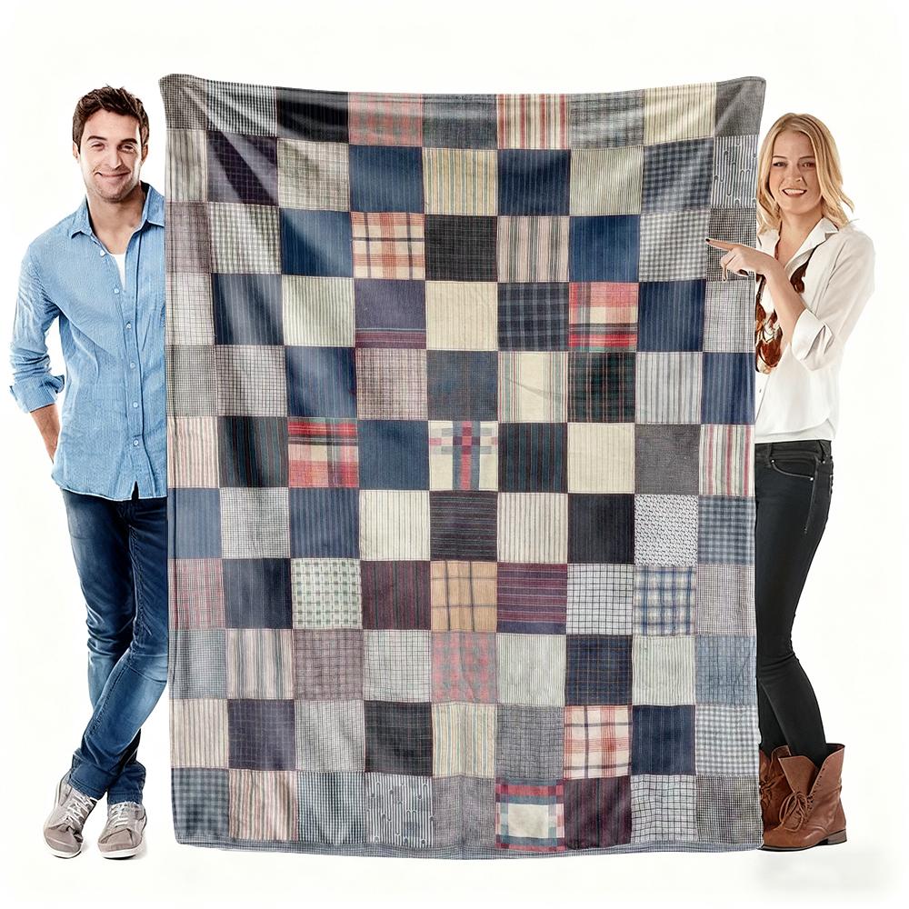 Vintage Plaid Patchwork Flannel Blanket, Retro Checkered Throw, Soft Cozy for Rustic Home Decor, Warm Sofa Couch Gift