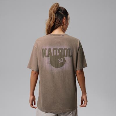 Women's Jordan T Shirts Women's Light Mocha Gray Brown Crew Neck Moderate