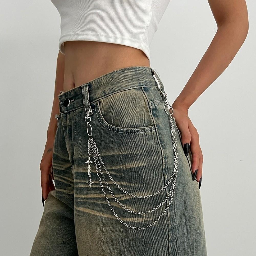 Панк Многослойная Металлическая Подвеска Звезда Цепь для Брюк Хип-Хоп Поясная цепочка Брелок Цепь для Джинсов Женские Модные Ювелирные Аксессуары Подарки
