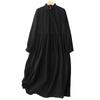 Black Lace Collar Long-sleeved Cotton and Linen Dress for Women's 2025 Spring and Autumn New Style Loose Age-reducing Solid Color Dress