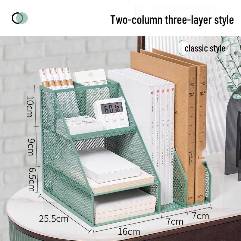 Desktop Metal File Rack Basket: Multi-layer Vertical Storage Box for Desk Management and Document Organization.