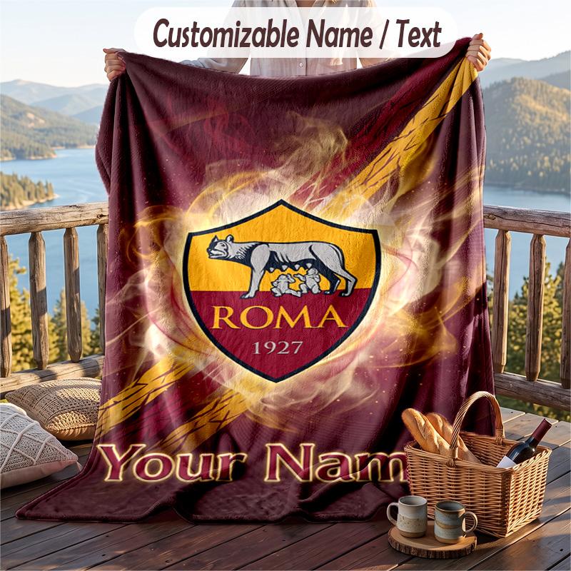 Flannel Blanket AS Roma Print Custom Name Text Soft Throw for Sofa Bed