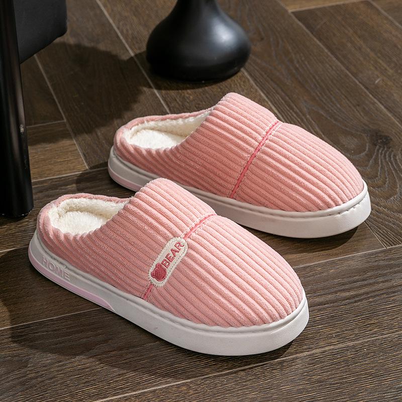 Плюшевые хлопковые домашние тапочки на осень/зиму - с толстой подошвой и теплые для мужчин и женщин