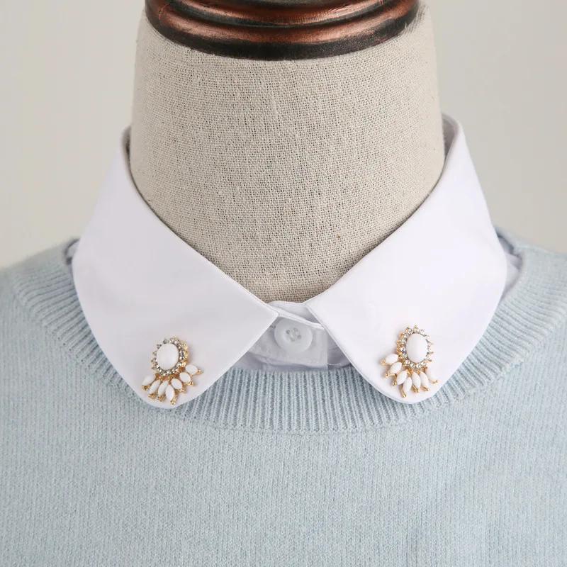 Solid Color Shirt Fake Collars for Women Cotton Detachable Collar Lapel Blouse Top Dress False Collar Neckwear Faux Col