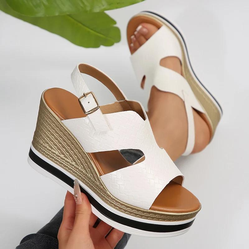 Gold Silver Wedge Heels Sandals for Women Summer Chunky Platform Gladiator Shoes Woman Fashion Thick Bottom Back Strap Sandalias