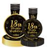 Black Gold 18th Birthday Disposable Tableware Cheer 18 Years Old Plates Napkins Happy Eighteen Birthday Party Decor Tableware