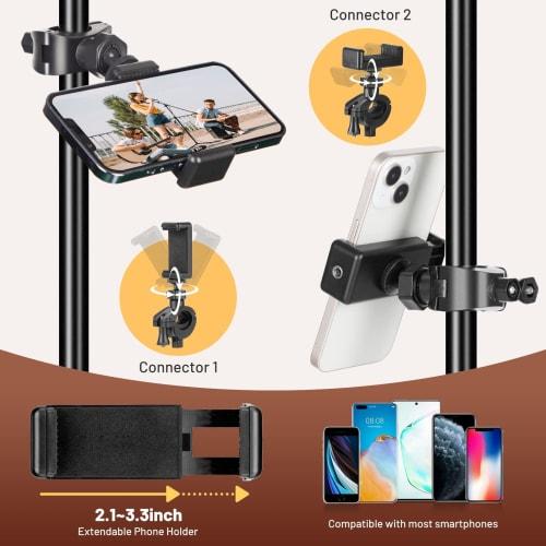 CAHAYA [Latest 2-Way Design with Cell Phone Holder] Gooseneck Microphone Stand, Straight, Height Adjustable from 83-187cm, Includes 1 Gooseneck Arm, 1